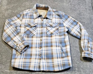SAGE Collective Women's Sz M Blue Plaid Plush Sherpa Lined Fleece Shirt Jacket  - Picture 1 of 10