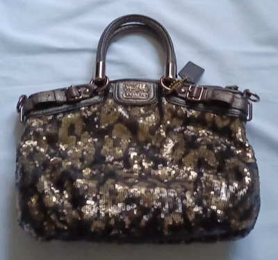 AUTÉNTICO BOLSO MONEDERO COACH MADISON LENTEJUELAS LEOPARDO_MARRÓN METÁLICO/BRONCE Foto 1 de 4