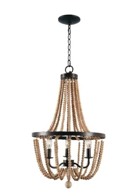 3 Светлая Kenroy дерева бисером люстра бронзовая отделка деревенский богемное пляжный 28 «H 16» W - Изображение 1 из 4