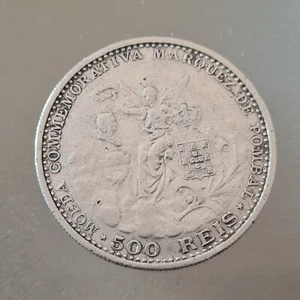 Portugal D. Manuel II 500 Reis 1910 Moneda de Plata Conmemorativa Marqués de Pombal - Imagen 1 de 2