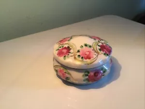 Vintage Rose Trinket Lidded Dish Signed Pink Roses 3.5” - Picture 1 of 6