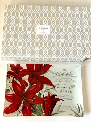 Fringe Studio Glass Tray Fringe at Home Red Lilies Floral Pattern 12" x 8.5" NIB - Image 1 of 4