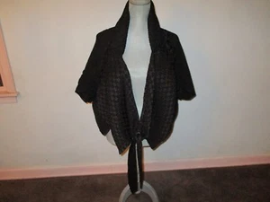 New CANDISS COLE Black Puckered Art-To-Wear Tie Front Batwing Topper Jacket O/S - Picture 1 of 4