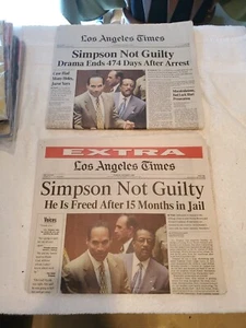 2 O.J. Simpson Not Guilty LA Times Newspapers Oct. 3 and 4, 1995 Full Sections - Picture 1 of 3