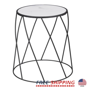 15" Round Matte Black Faux Marble Top Plant Stand Indoor Outdoor Accent Table US - Picture 1 of 6