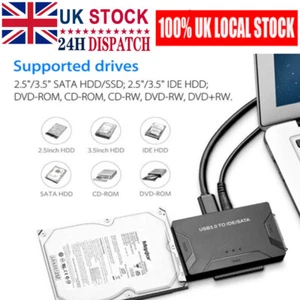 USB 3.0 to IDE & SATA Converter External Hard Drive Adapter 2.5"/3.5" Cable NEW - Afbeelding 1 van 9