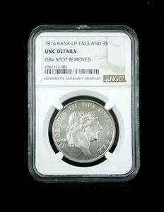1814 Bank of England 3S Bank Token NGC UNC DETAILS Obv Spot Removed #0954 - Picture 1 of 2
