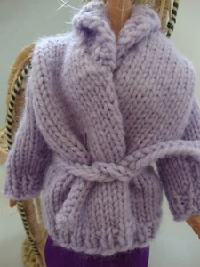 Hand Knit 11.5" Doll Clothes Lavender Wrap Sweater Belt fits fashion as Barbie - Picture 1 of 2