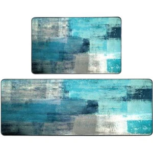Rugs for Kitchen Floor,Abstract Area Rug Turquoise and Grey Abstract Art Pain... - Picture 1 of 7