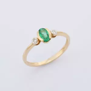 10K Gelbgold Natürlicher Smaragd Und Diamanten Zierliche Damen Promise Ring Gift - Bild 1 von 4