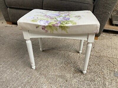 Vintage Retro White Painted Dressing Vanity Table Stool Pattern Fabric Seat • 21.80£