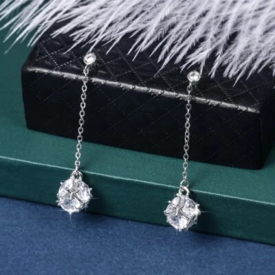 Cube Stud Dangle Earrings Handset AAA Cubic Zirconia  .925  Silver Post - VIDEO - Image 1 of 4