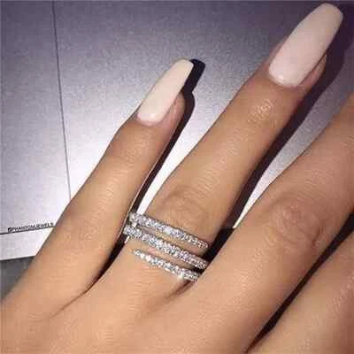 Women's Multi Row Ring 0.70 Ct Round Cut Lab Grown Diamond Solid 14kt White Gold - Image 1 of 4
