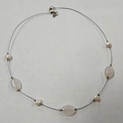 Collar de alambre Silpada SS flotante de cuarzo rosa + perlas rubor 16" N1724 [035WEB] Foto 1 de 4