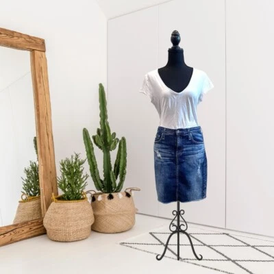 AG Adriano Goldschmied Women's 28 The Erin Denim Pencil Skirt Distressed Blue - Image 1 of 4