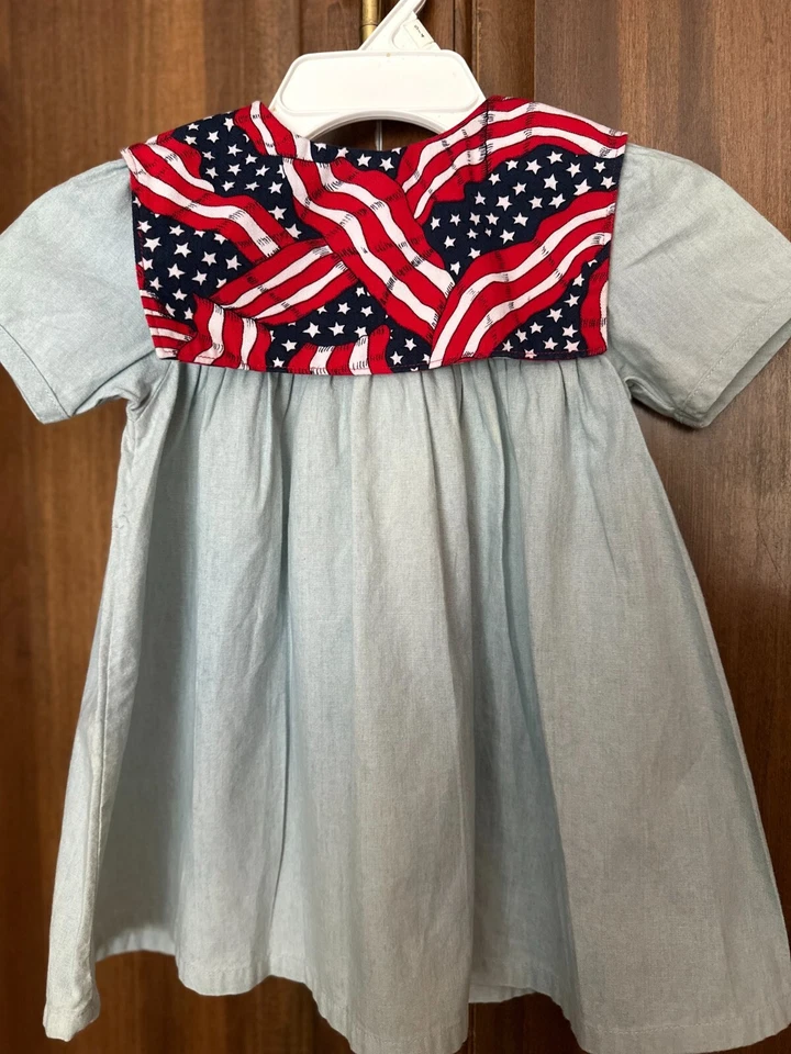 Vestido de Algodón Denim Azul Claro Bandera Patriótica Vintage Copper Key Niñas Pequeñas 2T Foto 1 de 4