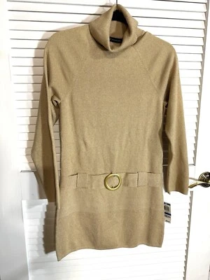 INC Size XL Gold Metallic LS Low Belt Sweater Dress Women  NWT - Image 1 of 4