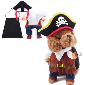Pet Dog Cat Pirate Fun Fancy Dress Outfits Set Halloween Cosplay Costume Clothes - Picture 1 of 6