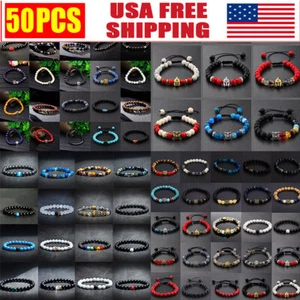 50Pcs Wholesale Lot Natural Stone 6/8/10mm Beads Bracelets Men Women Bangle Gift - Picture 1 of 6