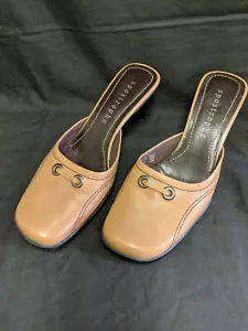 Apostrophe Tan Leather Mule Slides Slip On Heel Shoe Women 7M - Picture 1 of 6