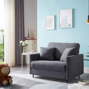 Single Sofa Bed Linen Armchair Lounge Chair Folding Couch with 2 Cushions Grey - Picture 1 of 8