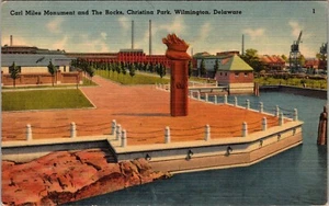 Cartolina Carl Miles Monument & The Rocks Wilmington Delaware vintage lino anni 40 - Foto 1 di 2