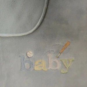 Carters Baby Blanket Blue Baseball Bat Embroidered "Baby" Satin Trim Sport - Picture 1 of 11