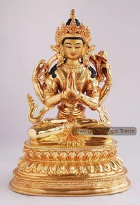 Cara dorada tallada a mano pintada 9,75" cobre Chenrezig con estatua dorada - Imagen 1 de 4