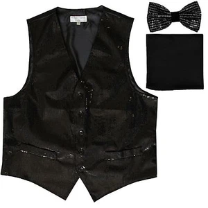 New formal Men's Sequins Black Tuxedo vest Waistcoat_bowtie & black hankie party - Picture 1 of 4
