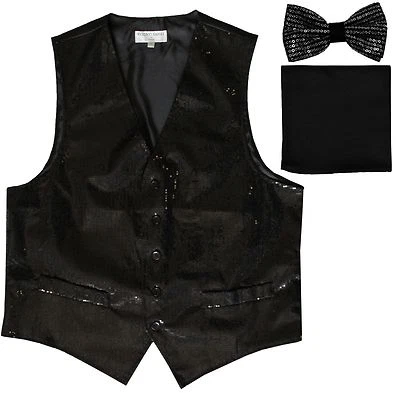New formal Men's Sequins Black Tuxedo vest Waistcoat_bowtie & black hankie party - Image 1 of 4