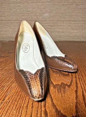 Totar Hecho en España Mujer Talla 6.5 M Cuero Marrón Caimán Serpiente Incrustaciones Regal! Foto 1 de 4