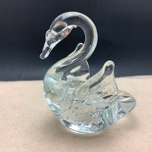 Vintage Kunst Glas Schwan Briefbeschwerer klar kontrollierte Blasen signiert E. Fredrick? - Bild 1 von 10