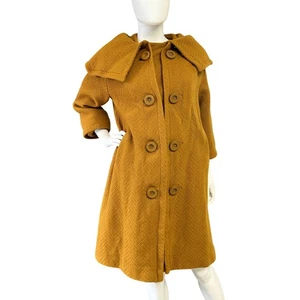Vintage 50s Carlton Deb Mustard Yellow Wool Blend Coat Overcoat Women's - Picture 1 of 17