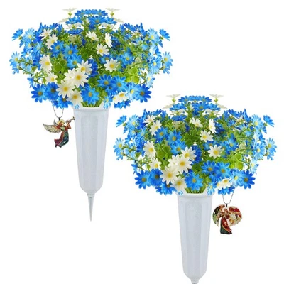 Cemitério Flores Artificiais com Vaso Marca de Anjo - 2 Conjunto de Chry Azul Artificial... - Imagem 1 de 4