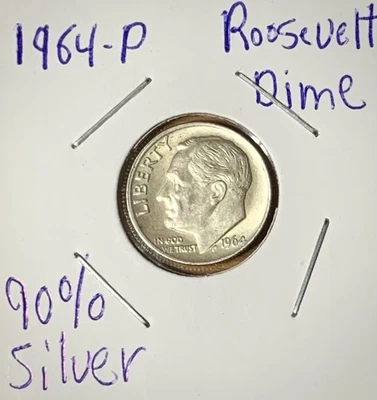 1964-P Roosevelt Dime VF-XF Condition 90% Silver *Nice Rims Sleeved FREE SHIP - Image 1 of 4