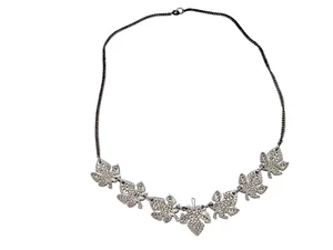 Vintage/Antik Sterlingsilber Ahornblatt Halskette Blätter Strass 16" - Bild 1 von 11