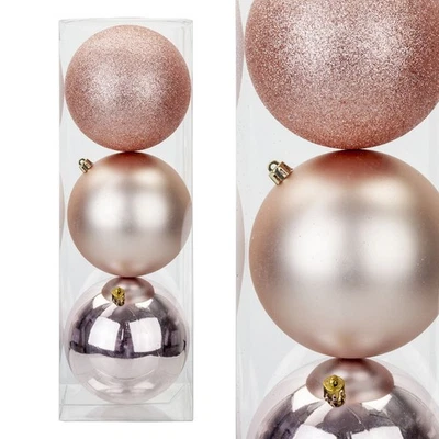 Rose Gold Christmas Baubles - Pack of 3- 12cm - Image 1 of 4