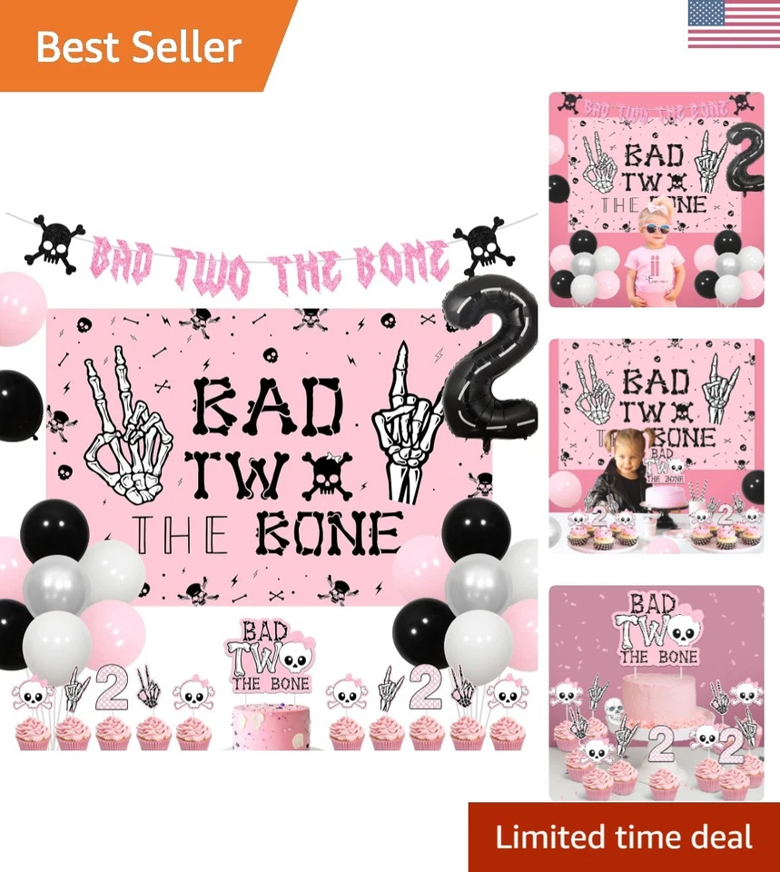 Decoraciones de cumpleaños rosa vibrante Bad Two the Bone - perfectas para un 2--viejo Foto 1 de 4