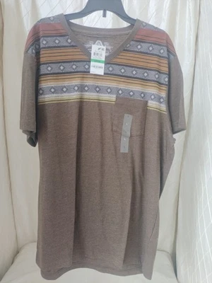 American Rag Men's Large V-neck Multi Brown Shirt With Pocket - Image 1 of 4