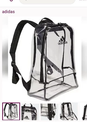 ADIDAS CLEAR 17.5 英寸 GYM 学校背包 100% TPU 袋黑色 19L PVC 免费 — 第 1/4 张图片