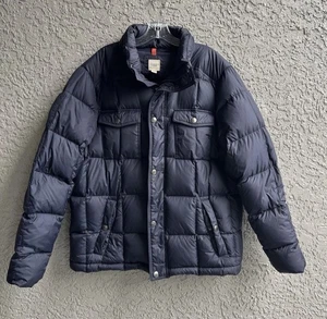 Lands End Canvas Men’s Down Puffer Roll A-way Hooded Black Jacket Size L - Picture 1 of 18