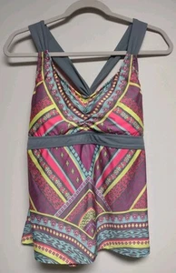 NWT Title Nine Tankini Top Womens XL Colorful Print Criss Cross Straps - Picture 1 of 8