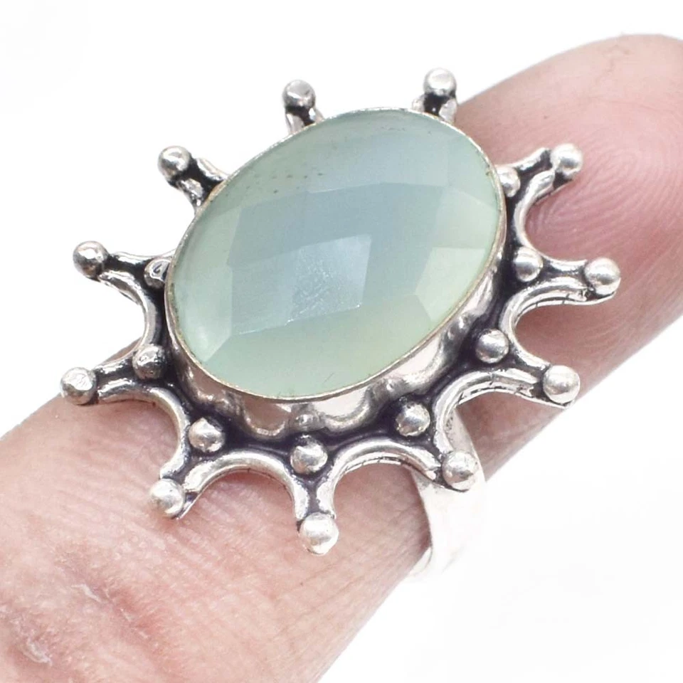 Handcrafted Jewlery Lavish Faceted Green Chalcedony Handmade Ring 8'' l117 - image 1 of 4