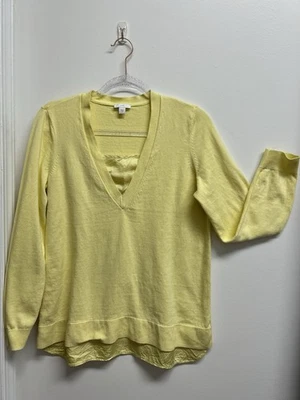 Suéter J Jill Mixto Media En Capas Amarillo Cuello en V Manga Larga Mezcla de Algodón Med Foto 1 de 4