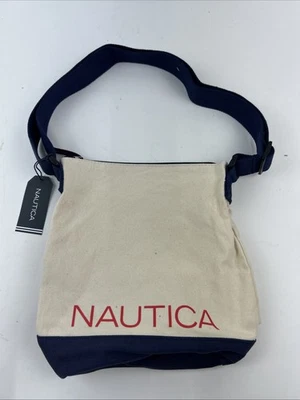 Nautica холст молнии застежки сумка через плечо натуральный/индиго новый с Ярлыками 10,5 X 10 X 4 - Изображение 1 из 4