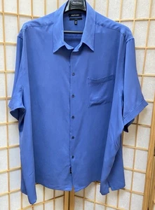 Murano Men's Silk Shirt 4XLT Tall Button Up w/Pocket Short Sleeves Side Splits - Picture 1 of 9