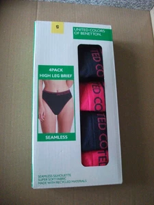 Paquete de 4 calzoncillos United Colors of Benetton para dama de pierna alta sin costuras azul marino rosa pequeño - Imagen 1 de 1
