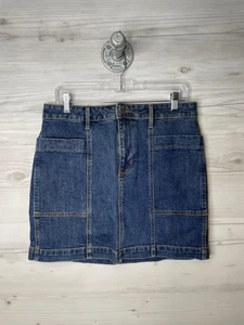 Vecchia gonna denim navy donna 10 blu lavaggio medio mini elasticizzata zip tasche a mosca - Foto 1 di 11