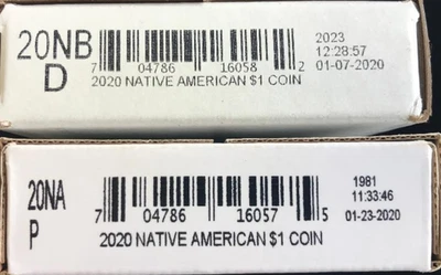 2020 TWO UNC ROLLS ~ 1 (P) & 1 (D) ~ SACAGAWEA / E PERATROVICH ~ US MINT SEALED - Image 1 of 4