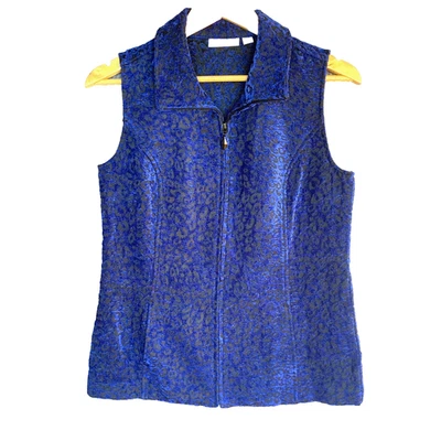 Chaleco Guepardo Y2k Burnout Mujer 6 Azul Negro Texturizado Capricho Susan Graver Foto 1 de 4